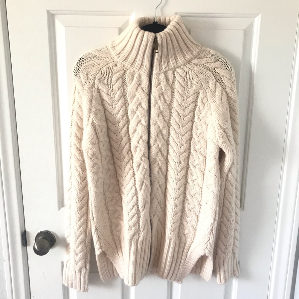 Zara Zipper wool Cardigan Sweater, Cream L